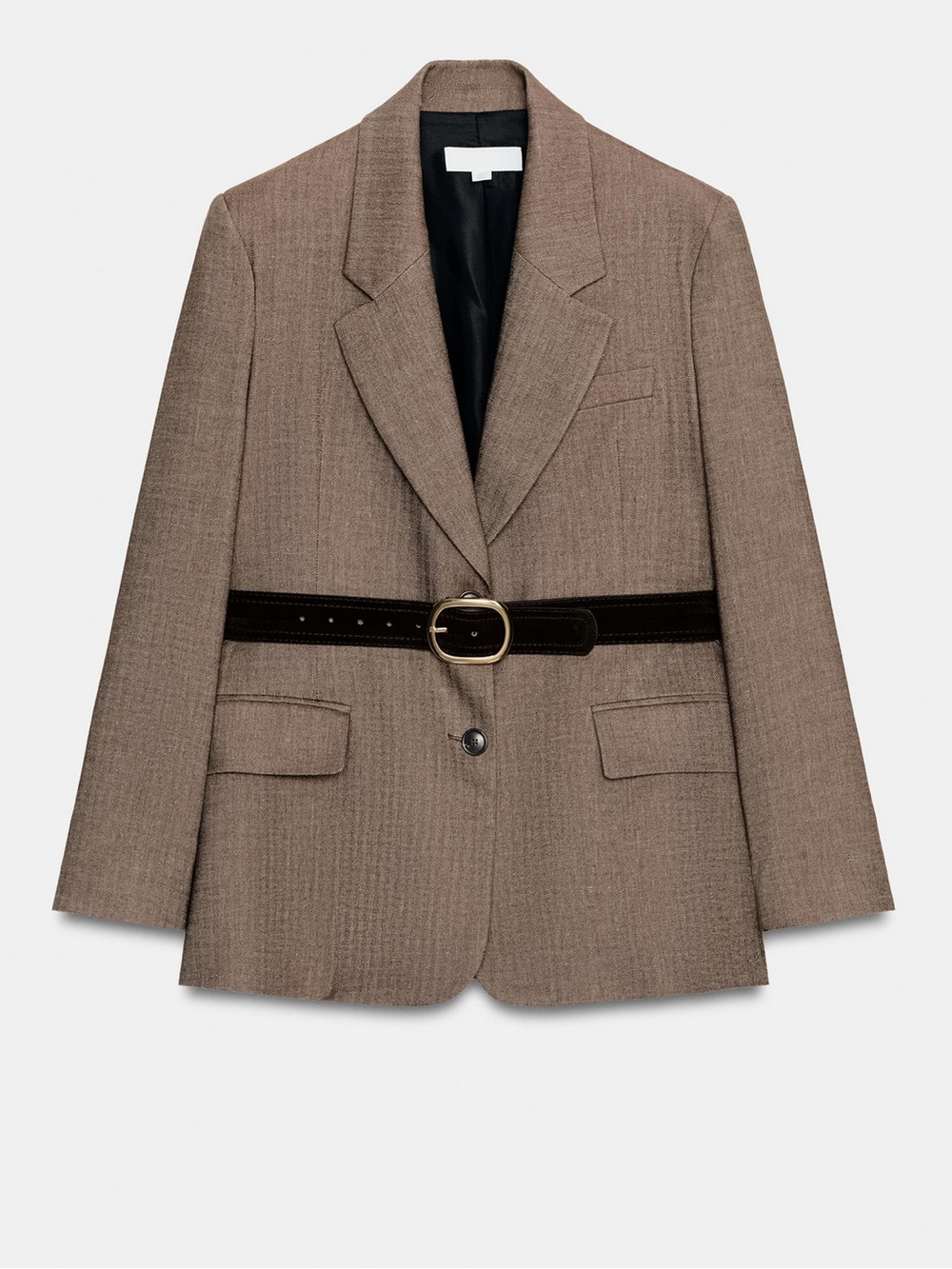 Zara Herringbone Belted Lined Blazer Viral Bloggers‎ Favorite Size L NWT